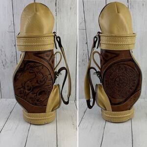 VTG Astro Deer Aztec Hand-Tooled Leather Mini Golf Bag Purse Wine Liquor Beer